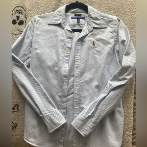 Women’s Ralph Lauren Blue and White Button Down Collared Shirt - Slim Fit